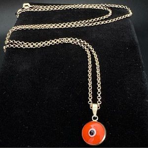 20" 1.3mm 14K Solid Gold Rolo Chain & 14K Gold evil eye beaded pendant.( 2piece)